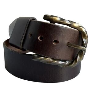 Vtg Wexford Hall x Buxton Brown Leather Belt Twisted Buckle Oil Tanned Steerhide